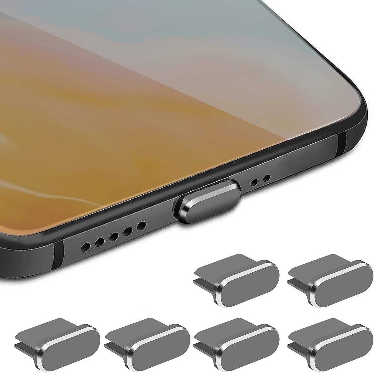 Type C stofplugset - 6 stuks - aluminiumlegering USB C stofbeschermers voor oplaadpoorten - voor smartphone en laptop