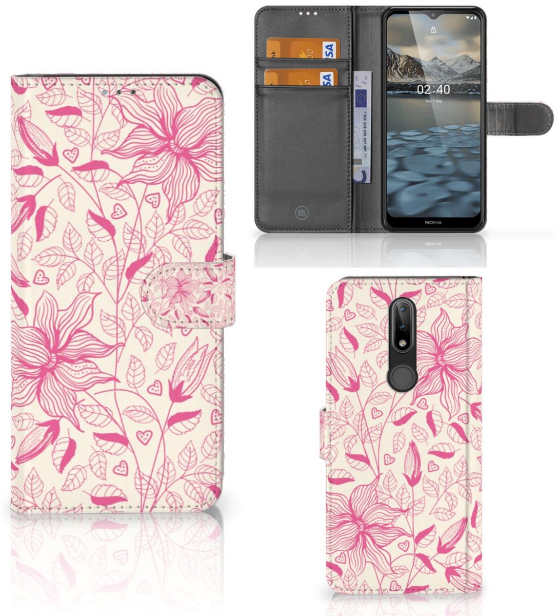 Nokia 2.4 Hoesje Pink Flowers