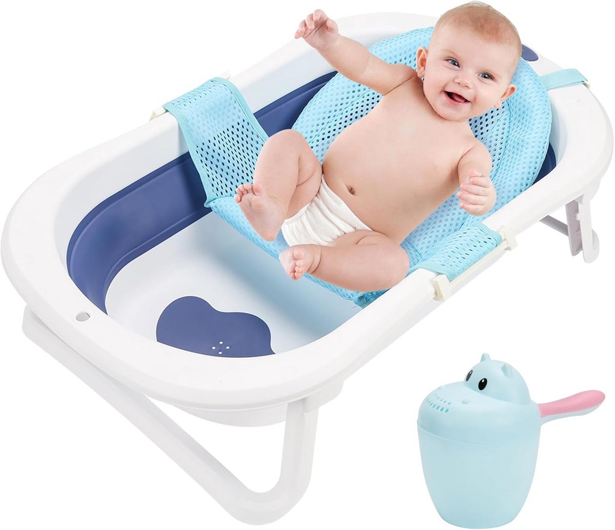Opvouwbare Babybadkuip met Thermometer en Badmat voor Pasgeborenen 0-6 Jaar