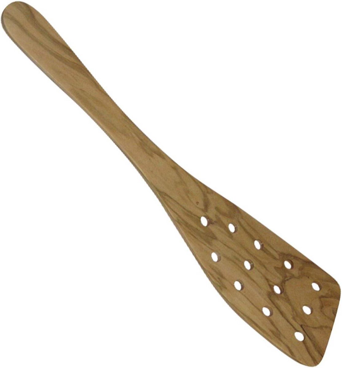 Curved Spatula with Holes for Kitchen, Olive Wood, 32 x 8 x 0.8 cm