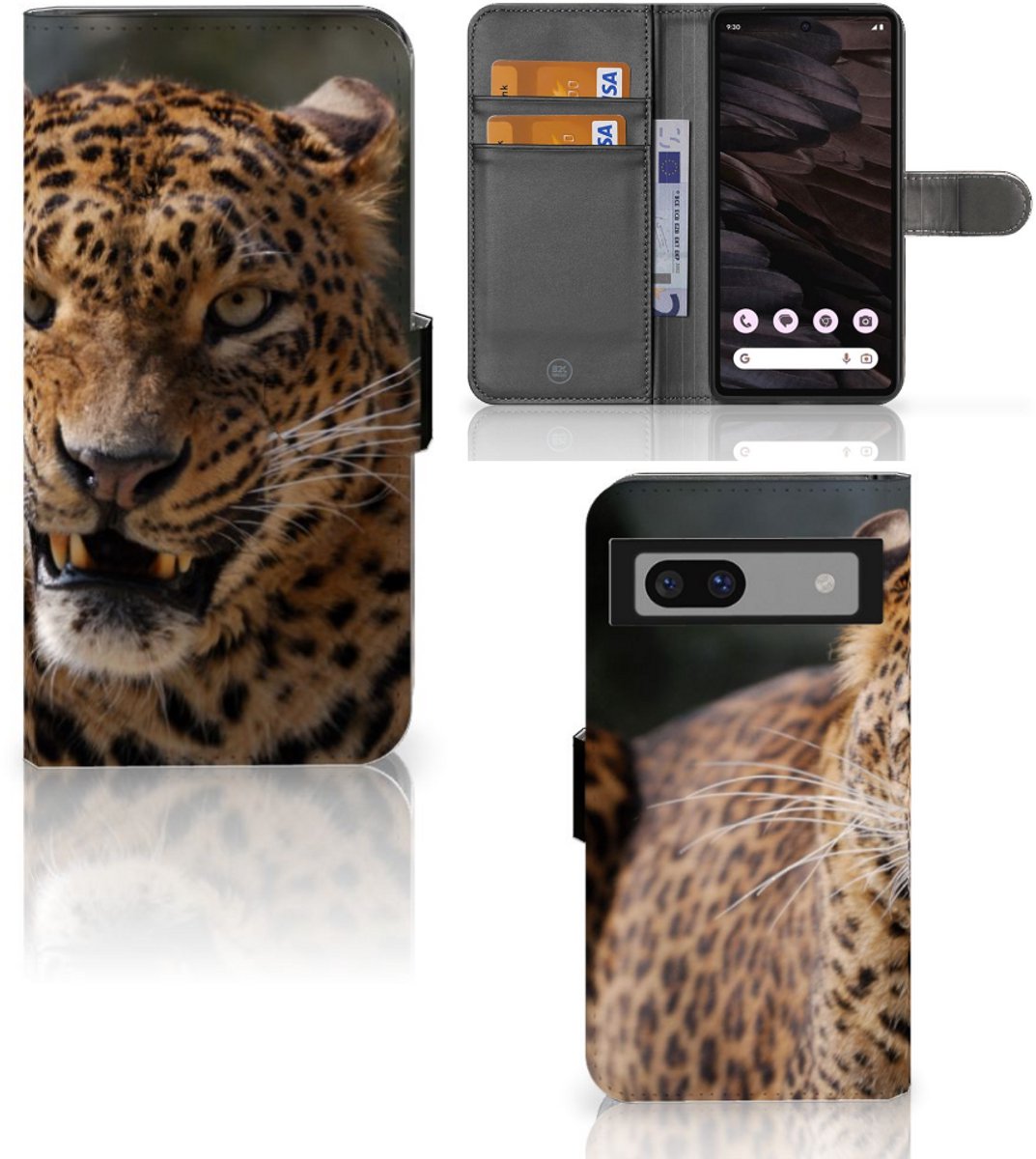 Google Pixel 7A Telefoonhoesje met Pasjes Luipaard