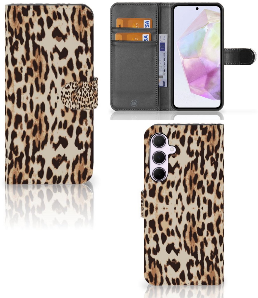 Samsung Galaxy A35 Telefoonhoesje met Pasjes Leopard