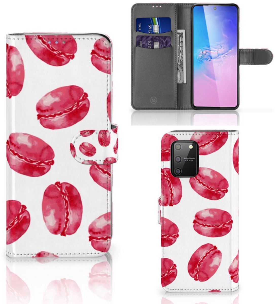 Samsung S10 Lite Book Cover Pink Macarons