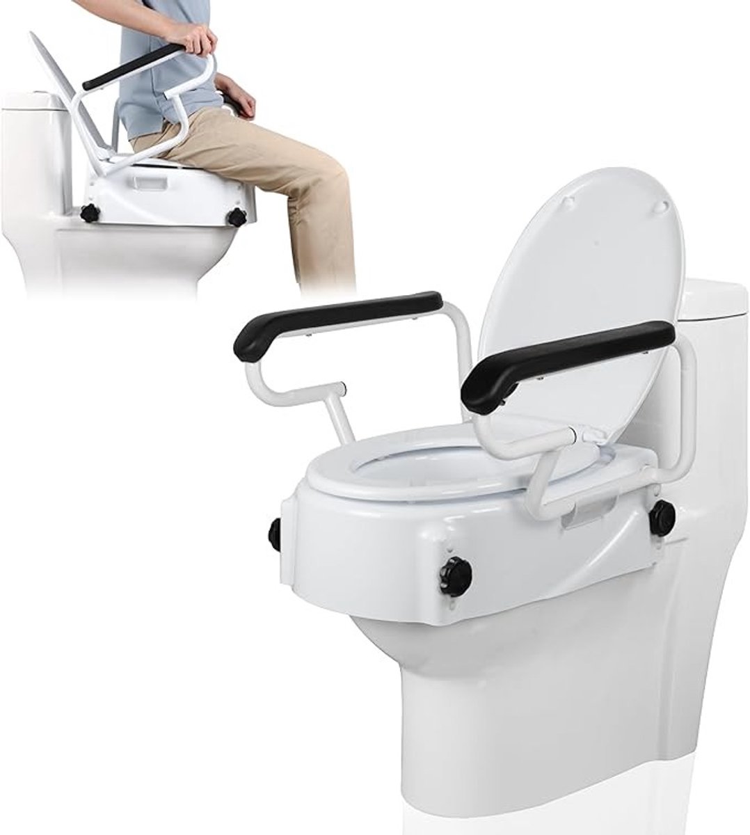 Verstelbare toiletverhoger met handvatten en deksel voor extra comfort