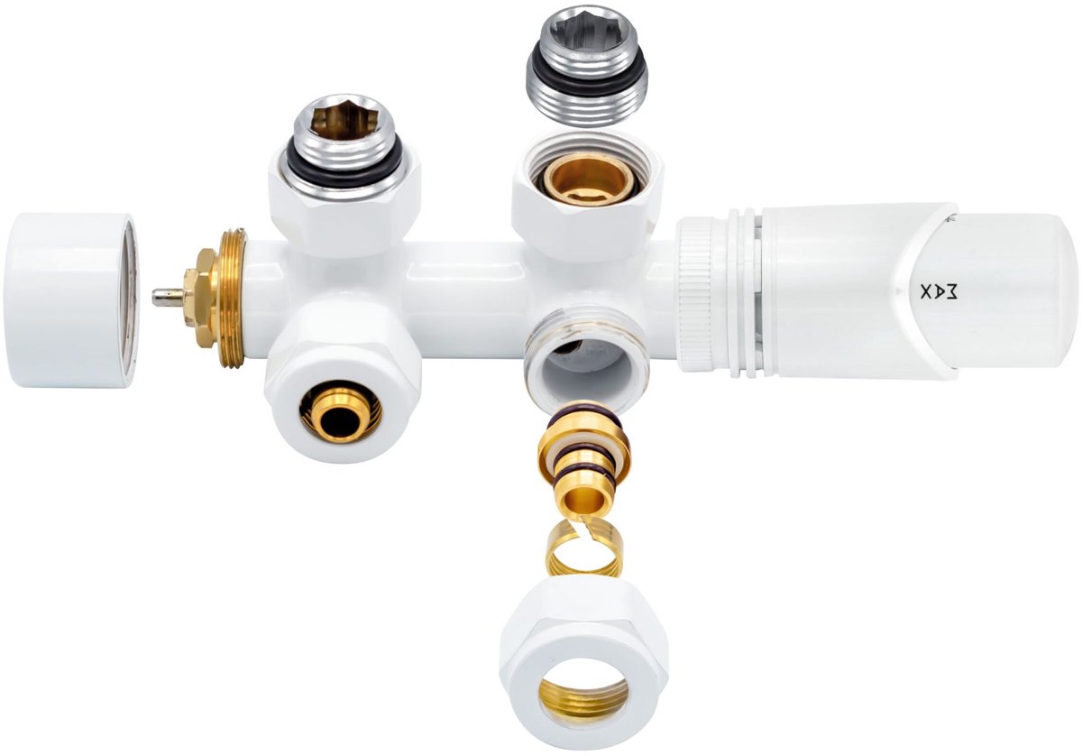 H&F Design Radiatorkraan Thermostatisch – Middenaansluiting – Haaks – Muuraansluiting – Glanzend Wit