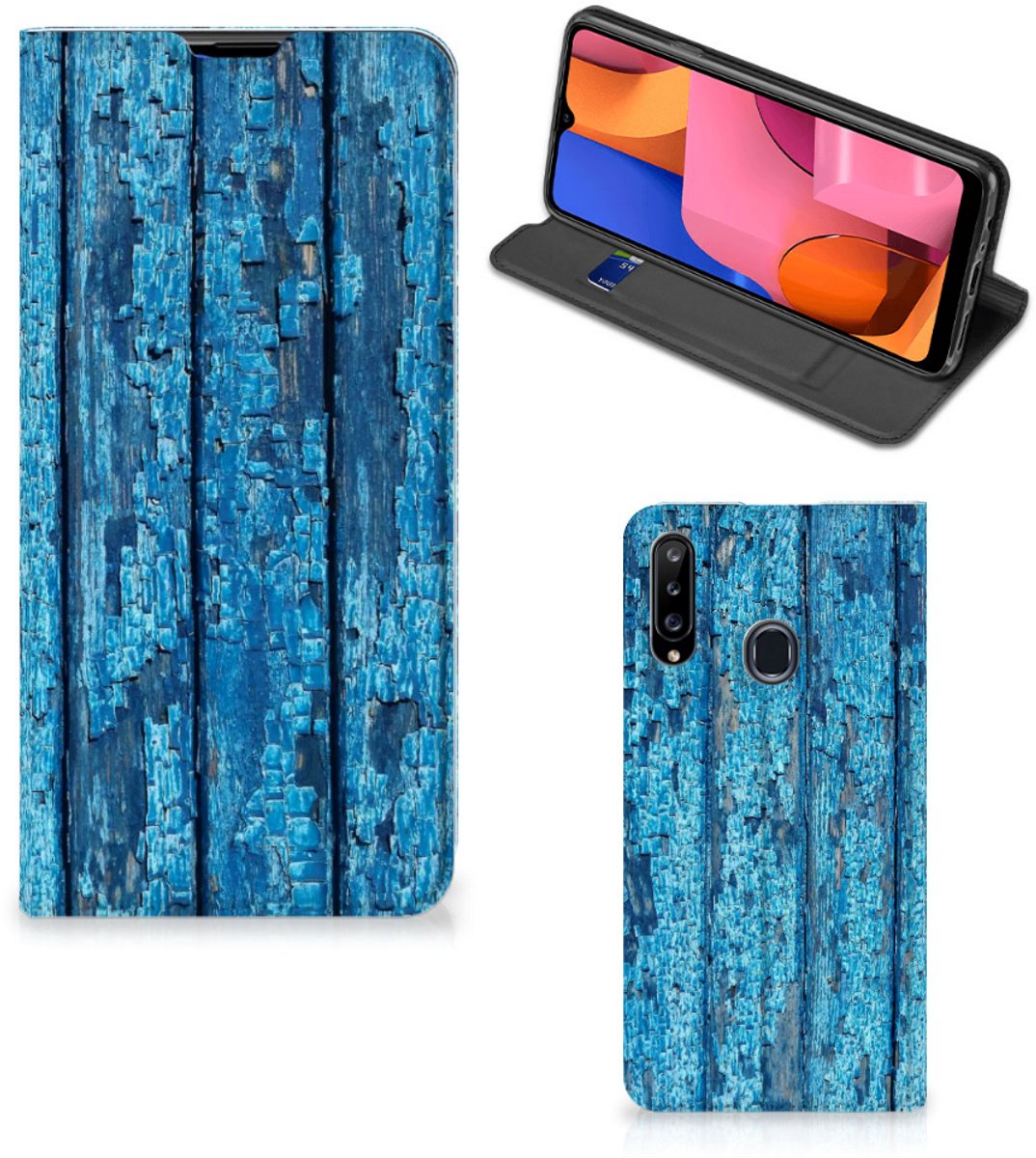 Samsung Galaxy A20s Book Wallet Case Wood Blue