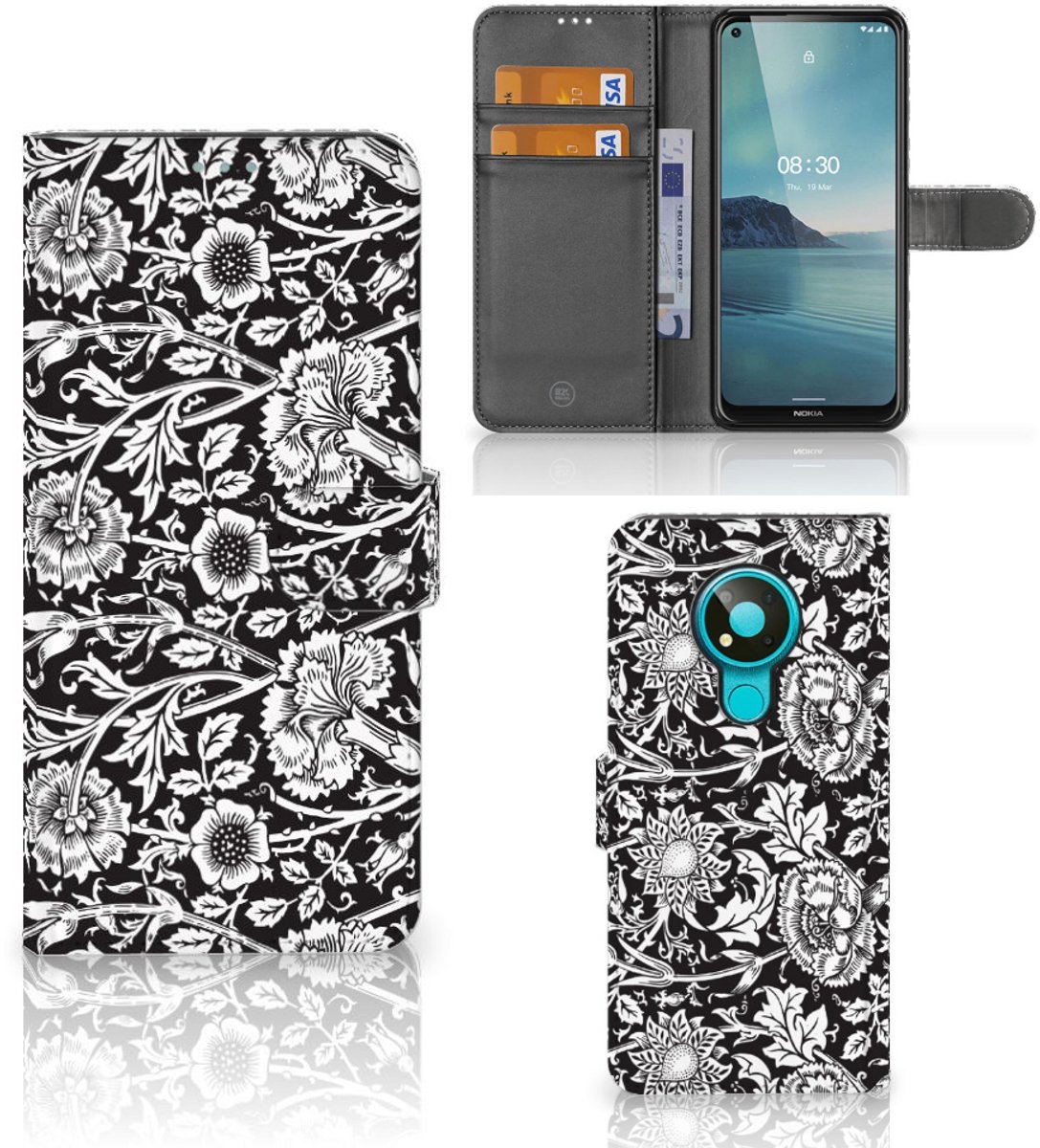 Nokia 3.4 Hoesje Black Flowers