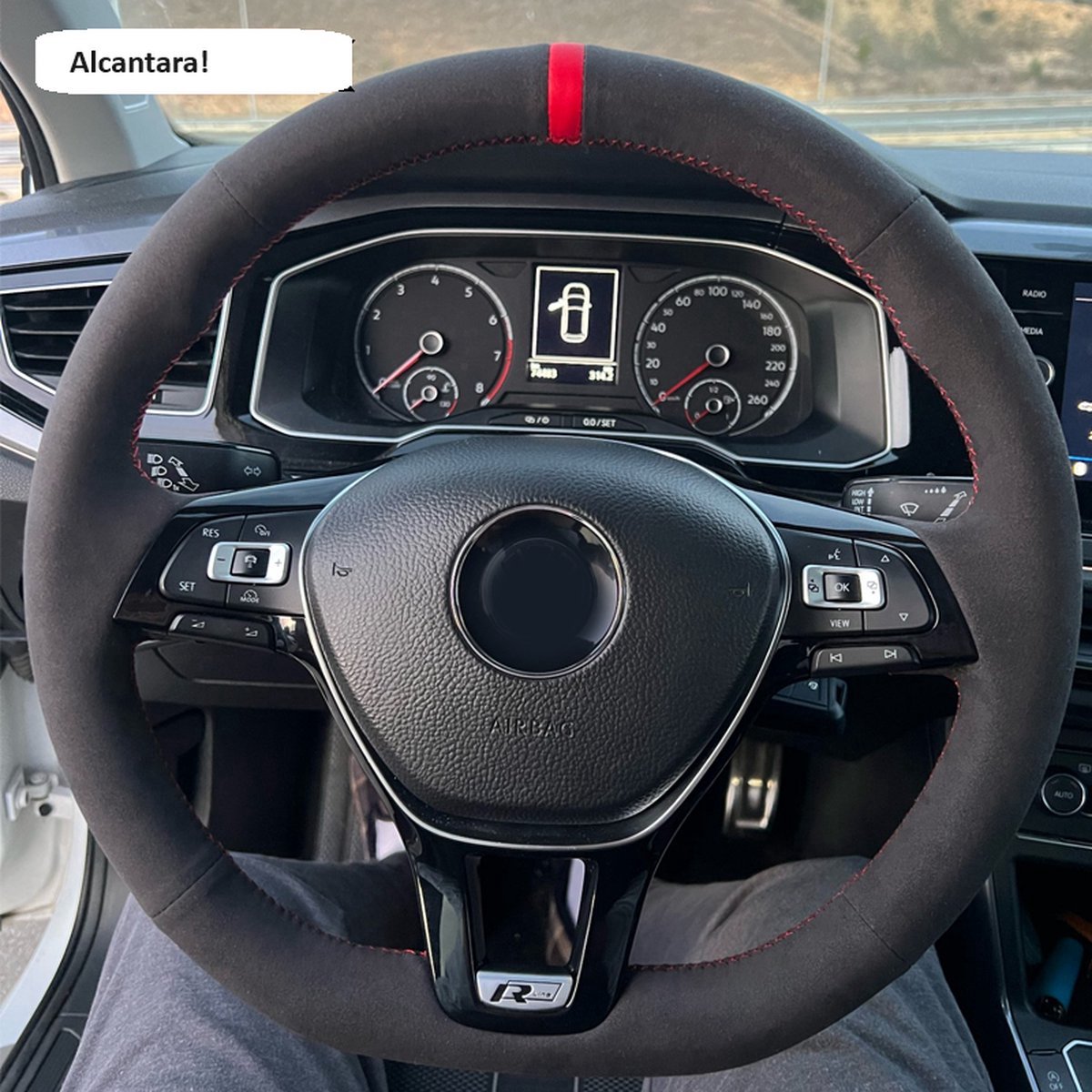 Alcantara Suede Stuurhoes - stuurwiel Geschikt voor Golf 7/7.5 Polo 6C Tiguan Arteon Passat T Roc - rode stiksels