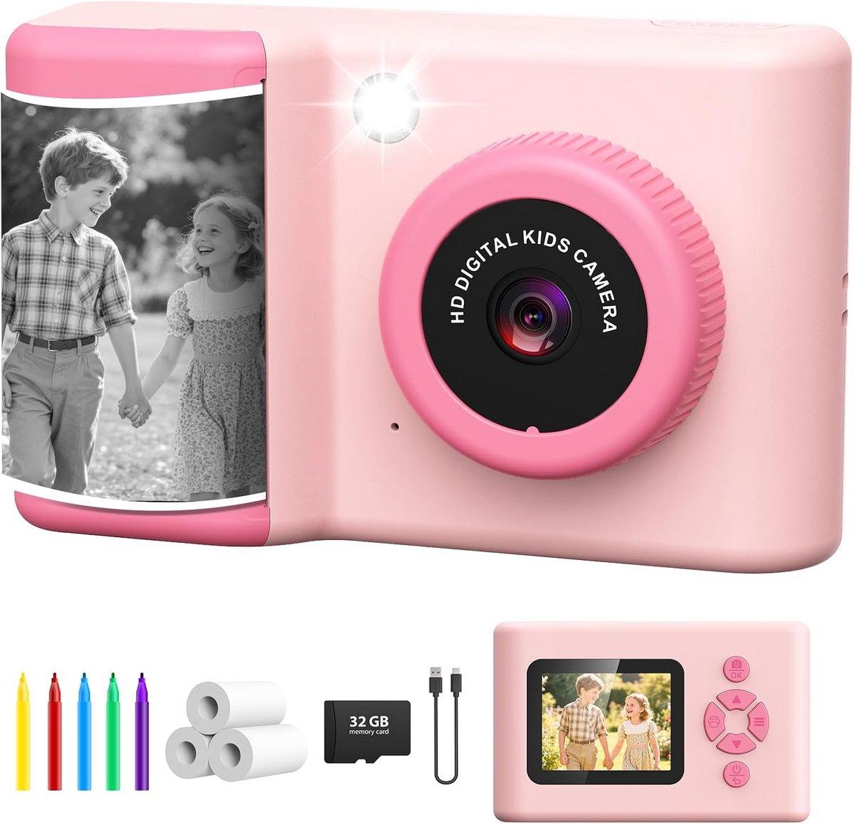 Kindercamera 2,4 inch met Instant Afdrukfunctie en 32 GB Kaart