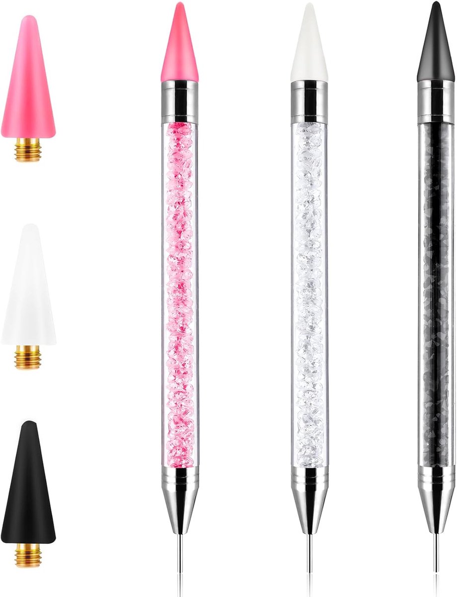 Dubbelzijdige strass wax pen set voor nail art - 3 stuks met vervangtips