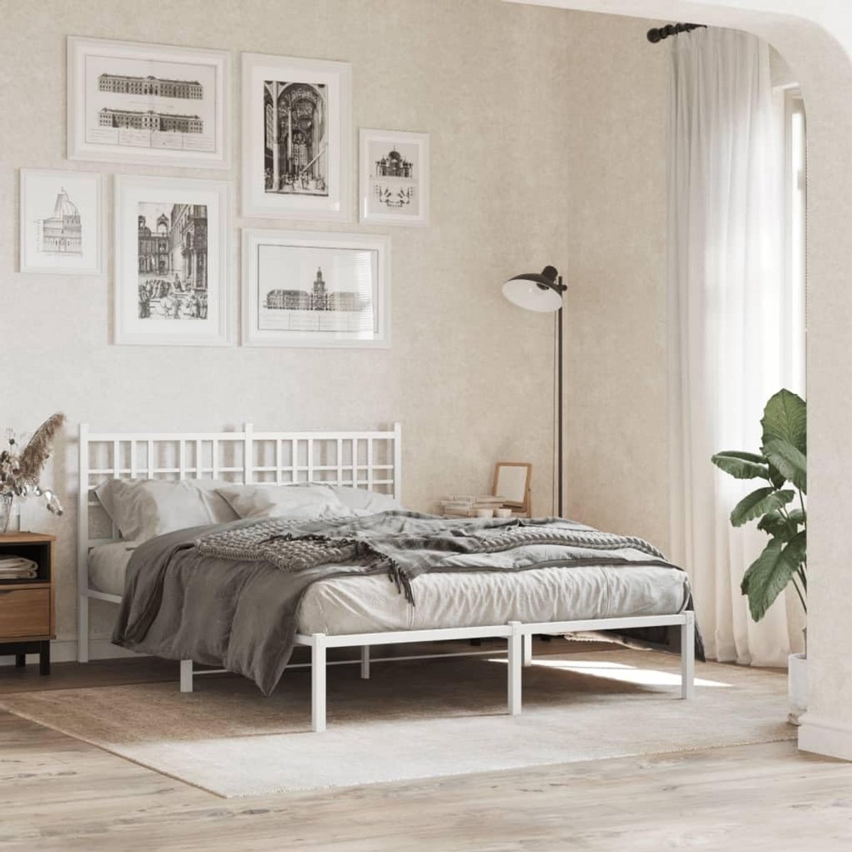 Stalen Bedframe met Hoofdeinde Wit 120x190cm - Dubbel Bed