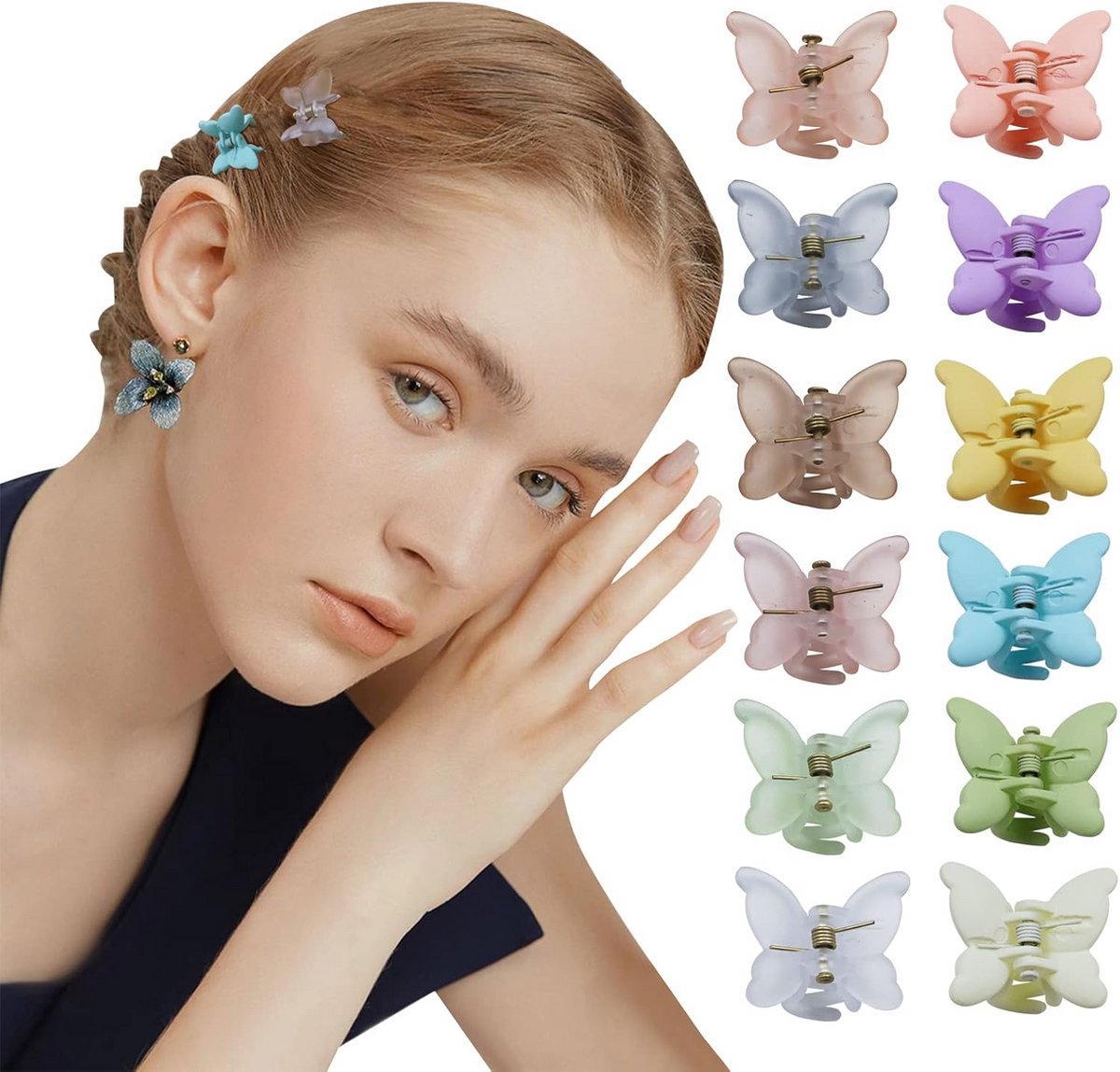 Kleine vlinder haarspelden set van 12 voor dames - transparante haaraccessoires