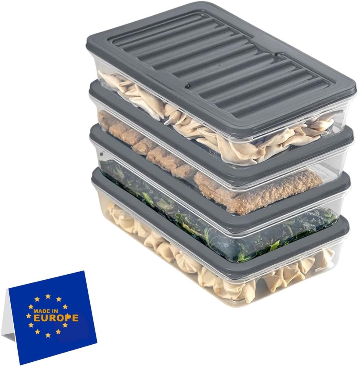 Stapelbare Vershouddozen Set - Vriesvak & Koelkast Organizer, Herbruikbaar en Vorstbestendig tot -25 °C (4 x 1170 cm)