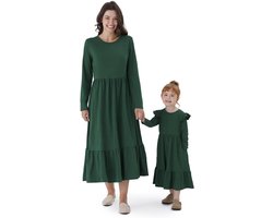 PATPAT Jurk voor moeder en dochter, set met lange mouwen, familieoutfit, katoen, mama dochterjurken voor meisjes en dames, moeder-dochter, strandkleding, moeder baby, partnerlook voor babymeisjes,