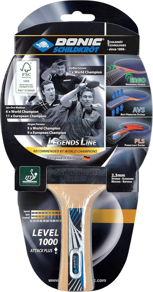 Tafeltennisbatje met Ergo-handgreep, 2,3 mm spons en FSC-hout - Ideaal voor aanvallend spel