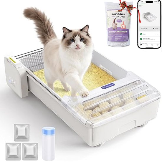 UBPET Robotail C32 XXL open slimme kattenbak – lekvrij ontwerp, zelfreinigend systeem, inclusief geurverdrijvers en afvalzakken – geschikt voor katten van 1,5 tot 10 kg