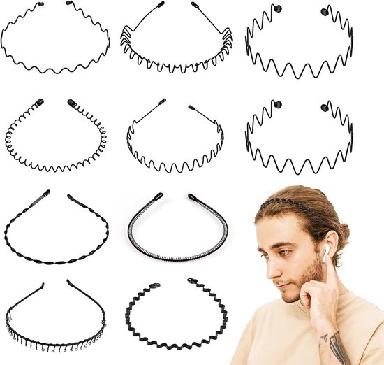6 stuks haarbanden voor dames en heren, metalen haarband, zigzag, golf, zwart, lente, haarband voor outdoor, sport, yoga, fitness