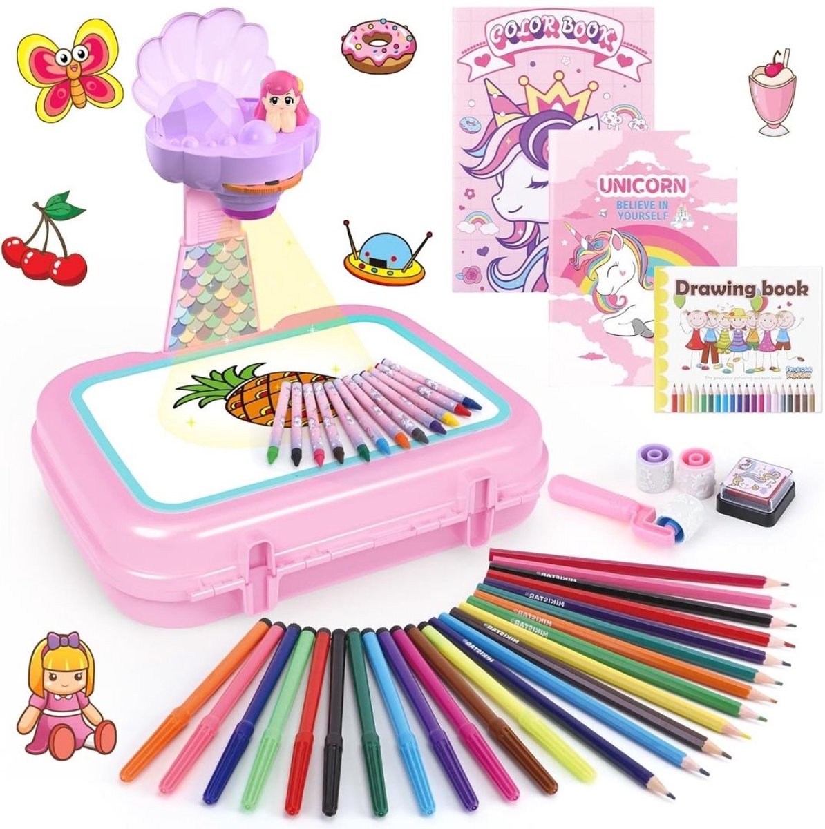 DYNA® Tekenprojector Kinderen - Tekenprojector - Kinder Tekenprojector - met Tafeletje - Roze - 33cm x 29cm x 9cm