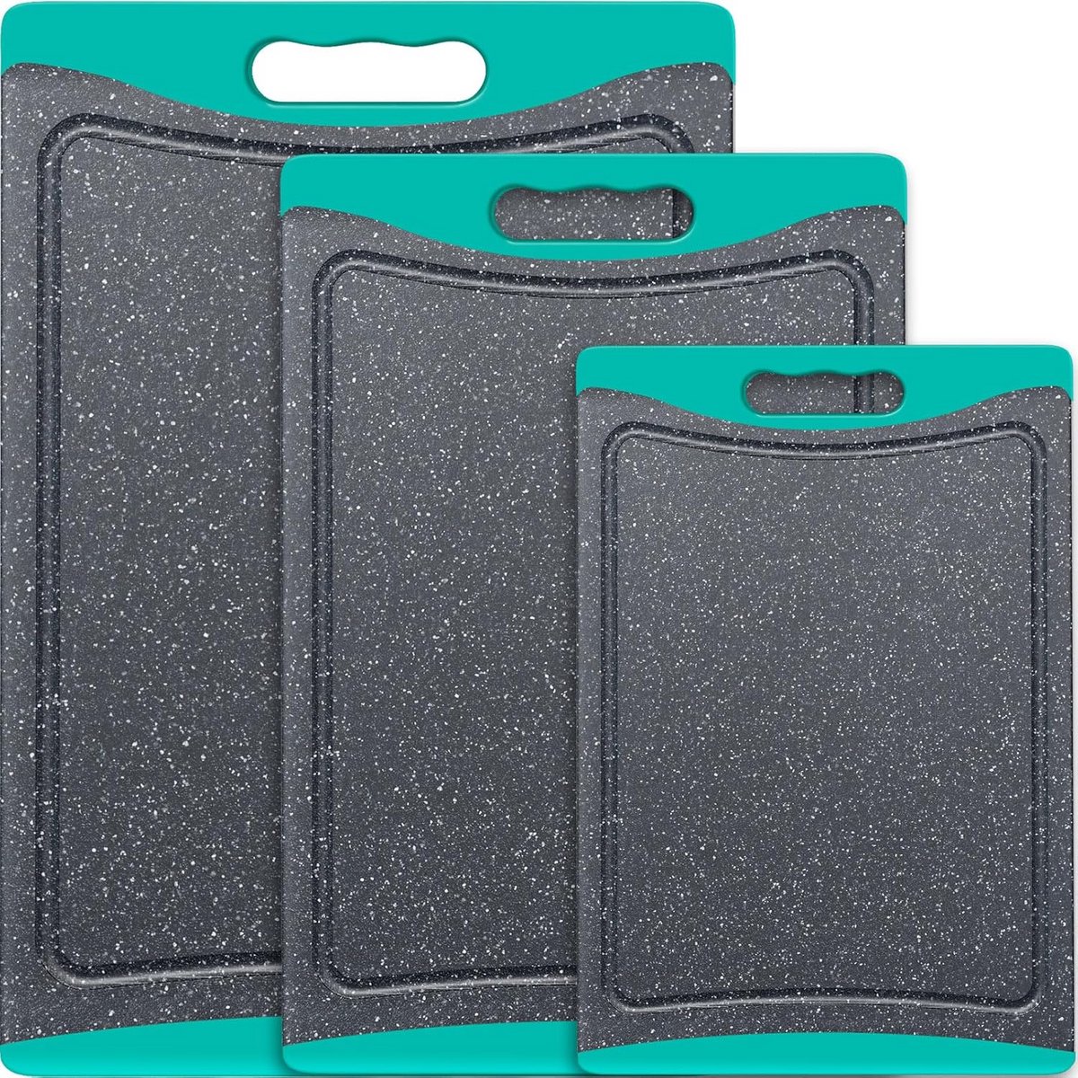 Extra grote kunststof snijplanken set van 3 met easy-grip handgrepen en sapgroeven