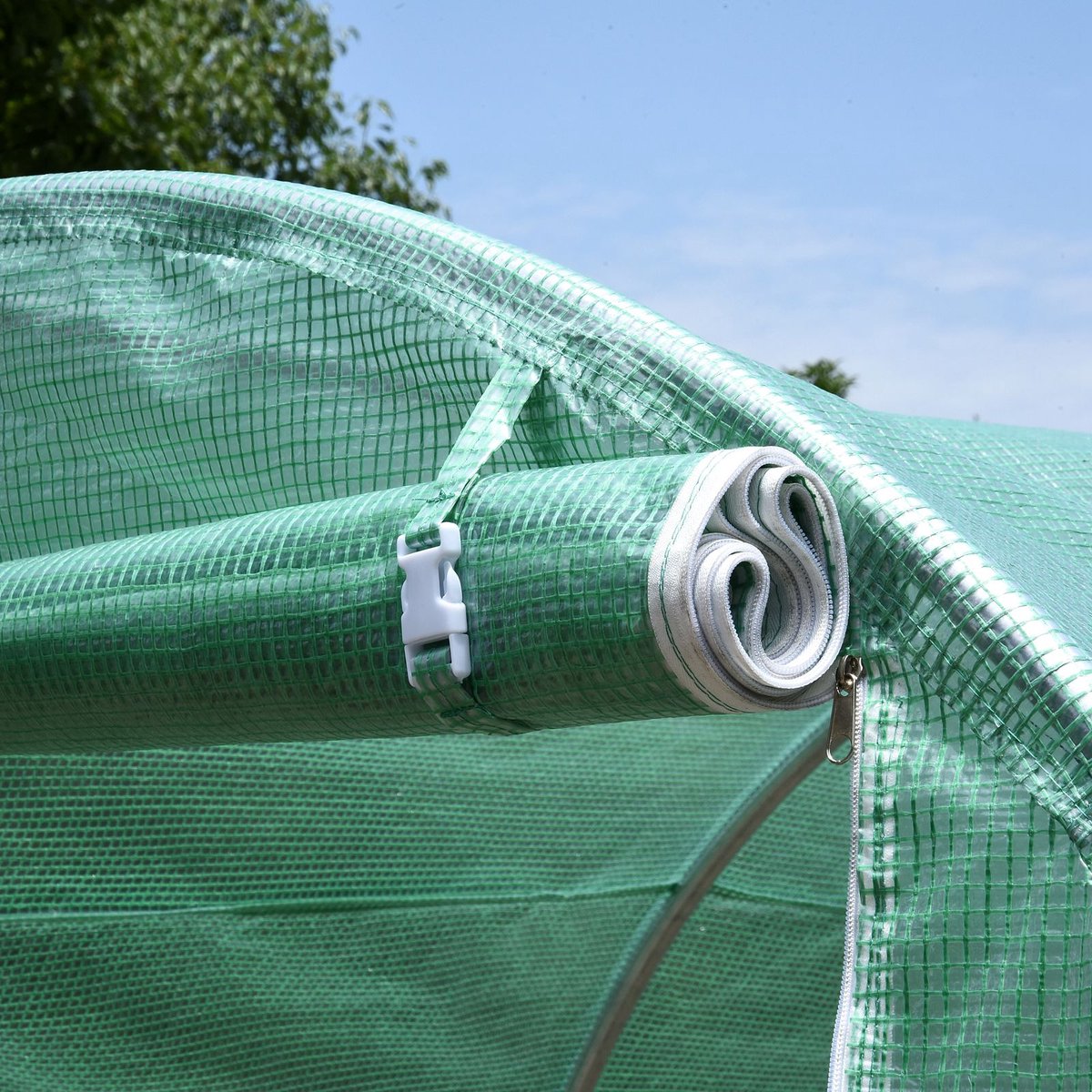 Wishdor - Foliekas Met Ronde Bogen - Oprolbare Deur - 6 Horvensters - Kunststof - Groen - 395 x 195 x 190 cm