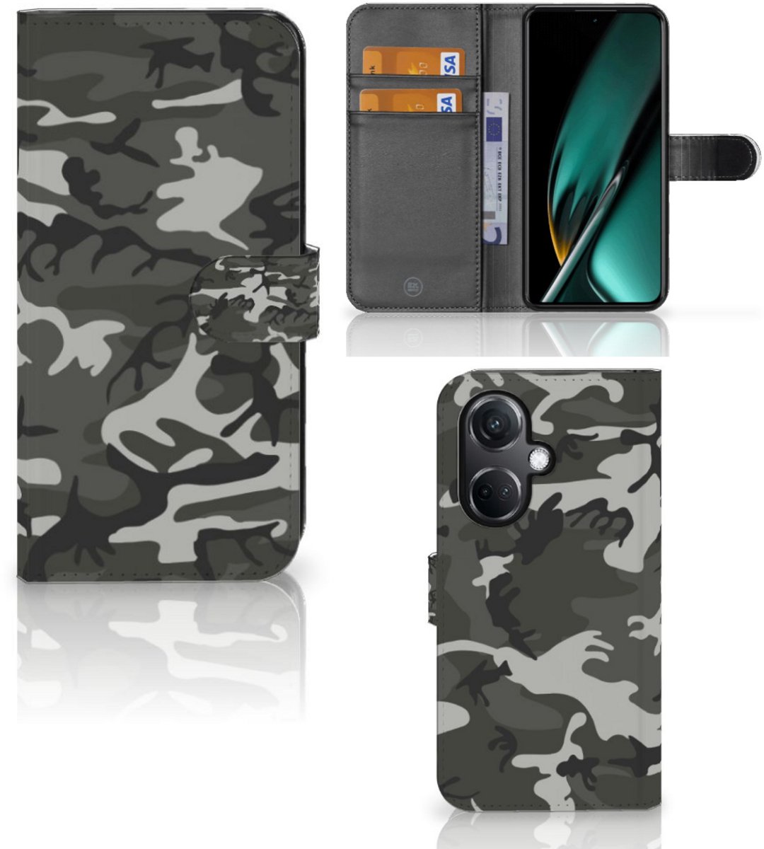 Boekhoesje voor OnePlus Nord CE 3 Telefoon Hoesje Army Light