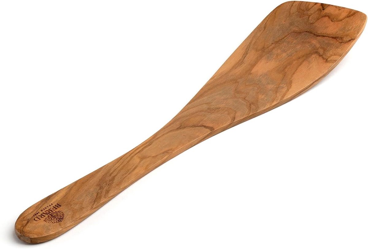Brede Gebogen Spatel van Olijfhout - Handgemaakt Kookgerei 30 cm