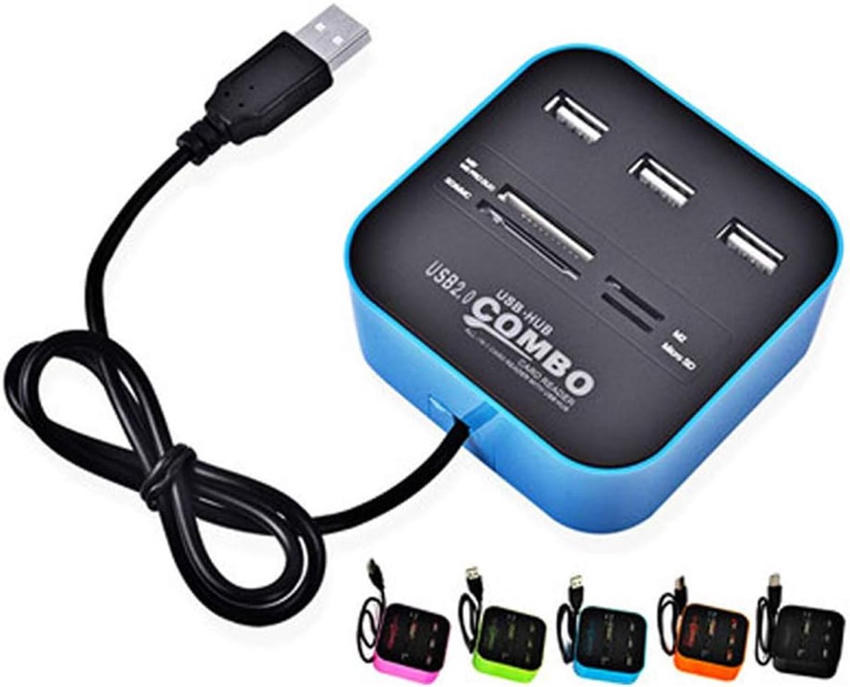 USB 2.0 Hub met Kaartlezer voor Laptop - 3 Poorten