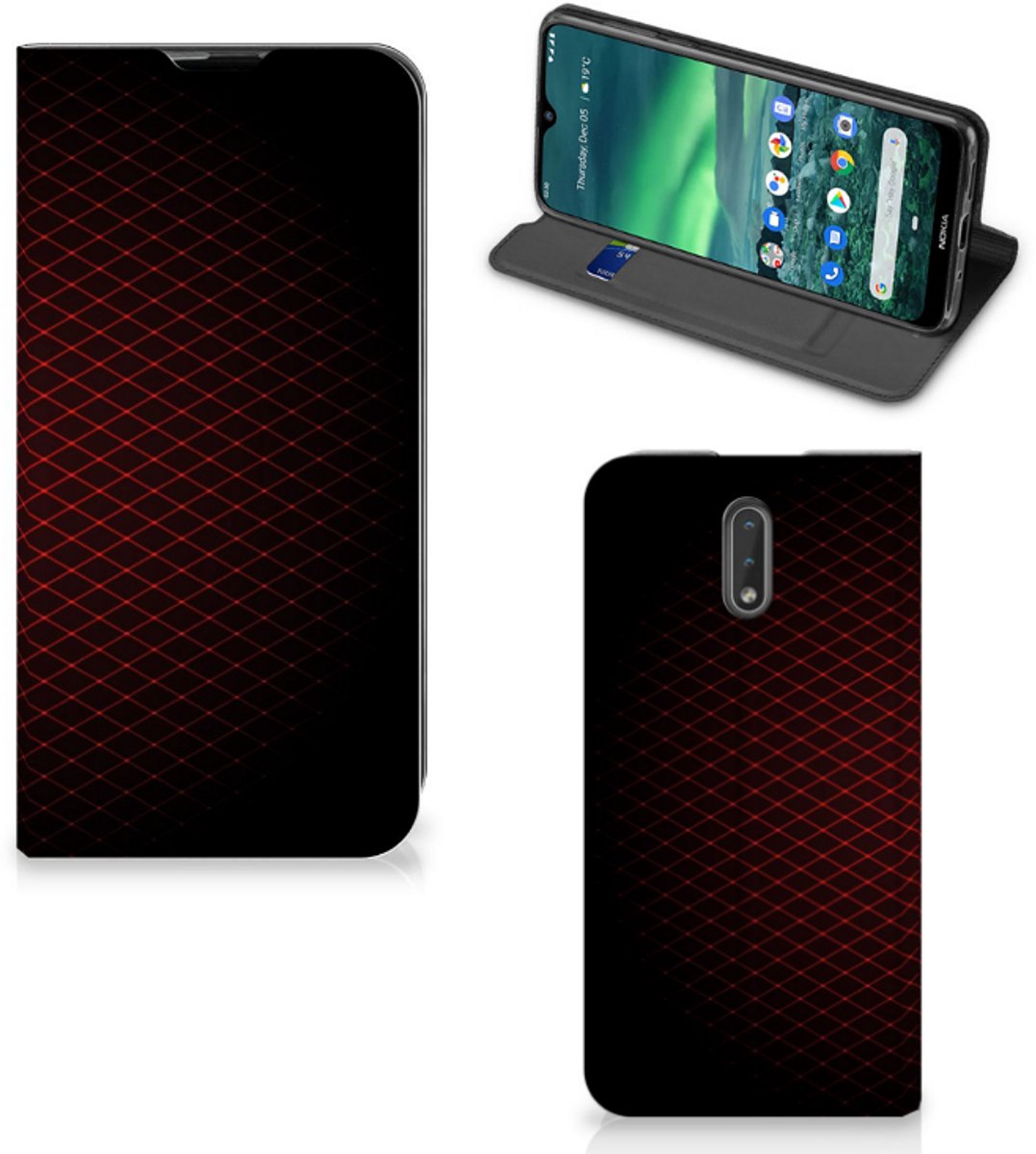 Nokia 2.3 Hoesje met Magneet Geruit Rood