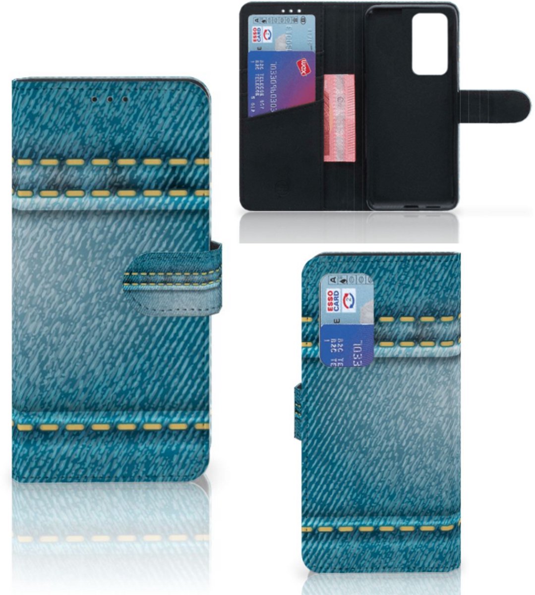 Huawei P40 Pro Wallet Case met Pasjes Jeans