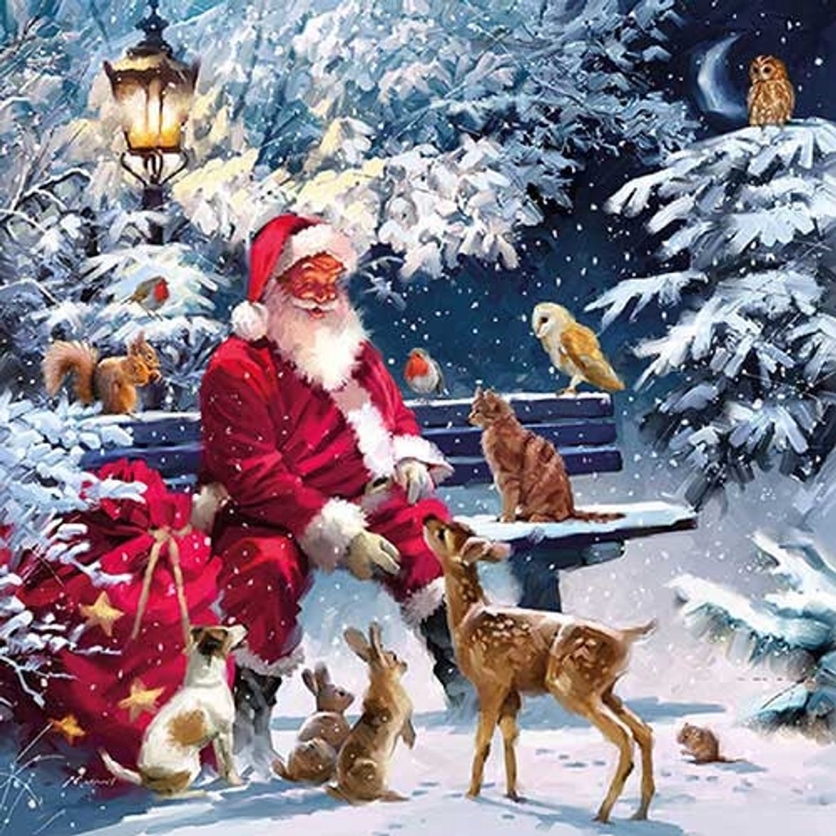Ambiente - Lunch servetten - Santa On Bench