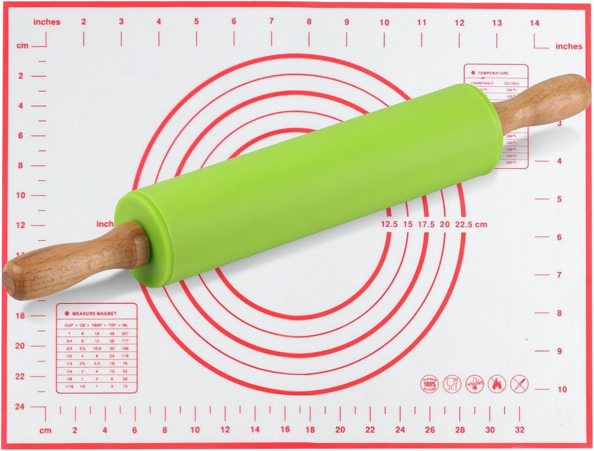 Siliconen Deegroller met Houten Handvat - Ideaal voor Pizza, Pasta, Cake en Koekjesdeeg