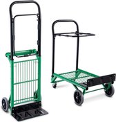 COSTWAY 2 in 1 opvouwbare steekwagen transportwagen, belastbaar tot 90 kg | in hoogte verstelbaar | stalen frame, steekwagen met laadvlak, transportwagen, trappensteekwagen platformwagen, groen+zwart