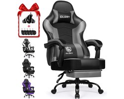 Hiaonyx Gaming Stoel - 170° Verstelbare Rugleuning - Gaming Stoel met inklapbare Voetsteun - racerstijl - Geïntegreerde Armleuningen - Maximale Belastbaarheid 150kg - met stille wielen - Zwart Grijs