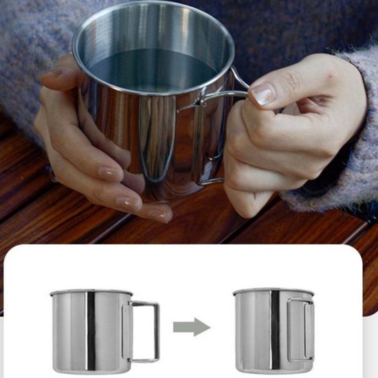 1 set(4 stuks) - Campingservies - 304 RVS Camping Mok - Temperatuurvaste Drinkbeker voor Koffie & Thee - Geschikt voor Kampvuur, Inductie en Reis - Zilver — afbeelding 3