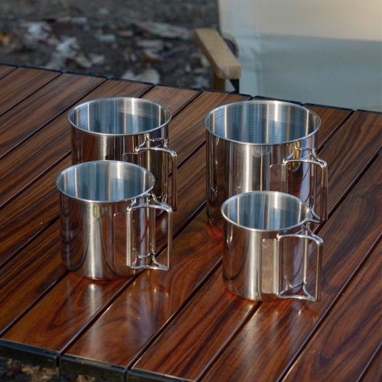 1 set(4 stuks) - Campingservies - 304 RVS Camping Mok - Temperatuurvaste Drinkbeker voor Koffie & Thee - Geschikt voor Kampvuur, Inductie en Reis - Zilver — afbeelding 5
