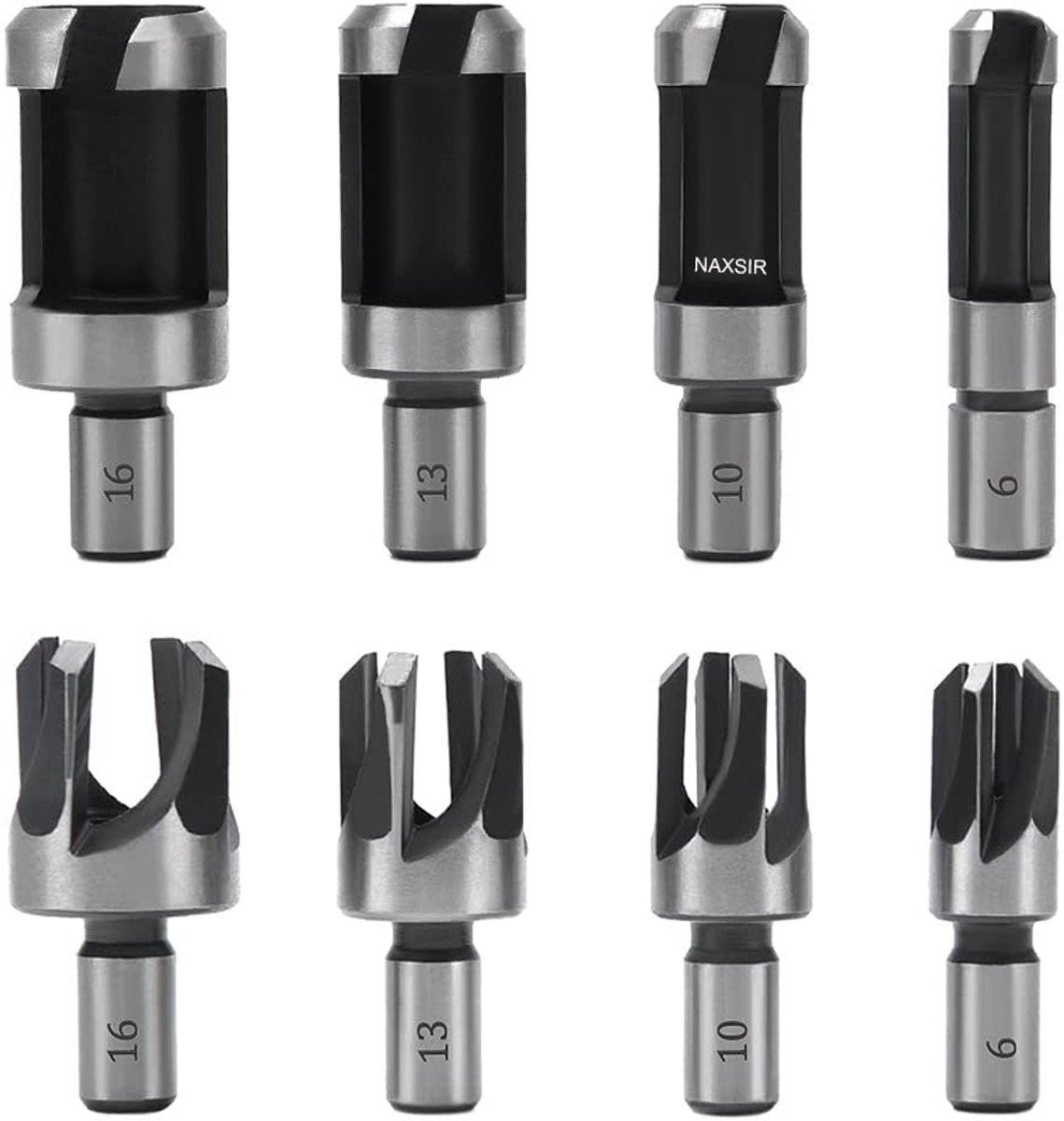 NAXSIR - 8-delige houtplugfreesset, houtplugboren 6 mm/10 mm/13 mm/16 mm
