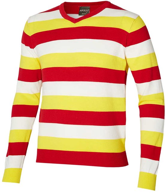 Morethansocks - Pull Oeteldonk - Rouge/Wit/Jaune - Taille S à XXL - Pull carnaval tricoté - Vêtements carnaval femmes - Carnaval - Oeteldonk