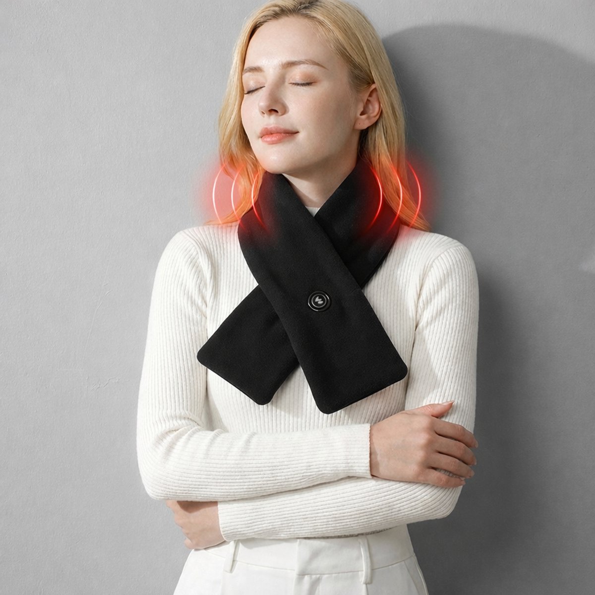 Wahrm Verwarmde Shawl met Powerbank – Oplaadbare Elektrische Sjaal – Infrarood Nekverwarming – 3 Warmtestanden – Zwart