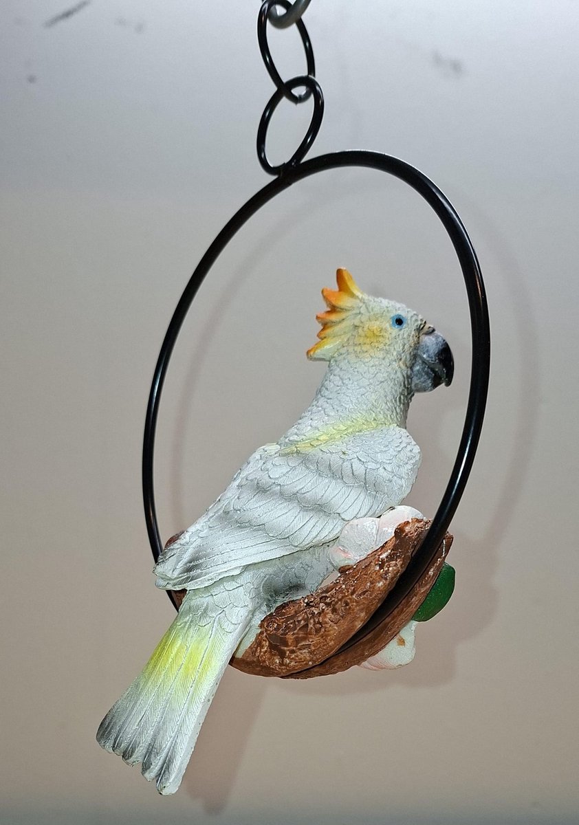 Papegaai op ring hanger beeld - 15cm ring diameter - wit- Kado - Cadeau - Decoratie - Woonaccessoires - Beeld