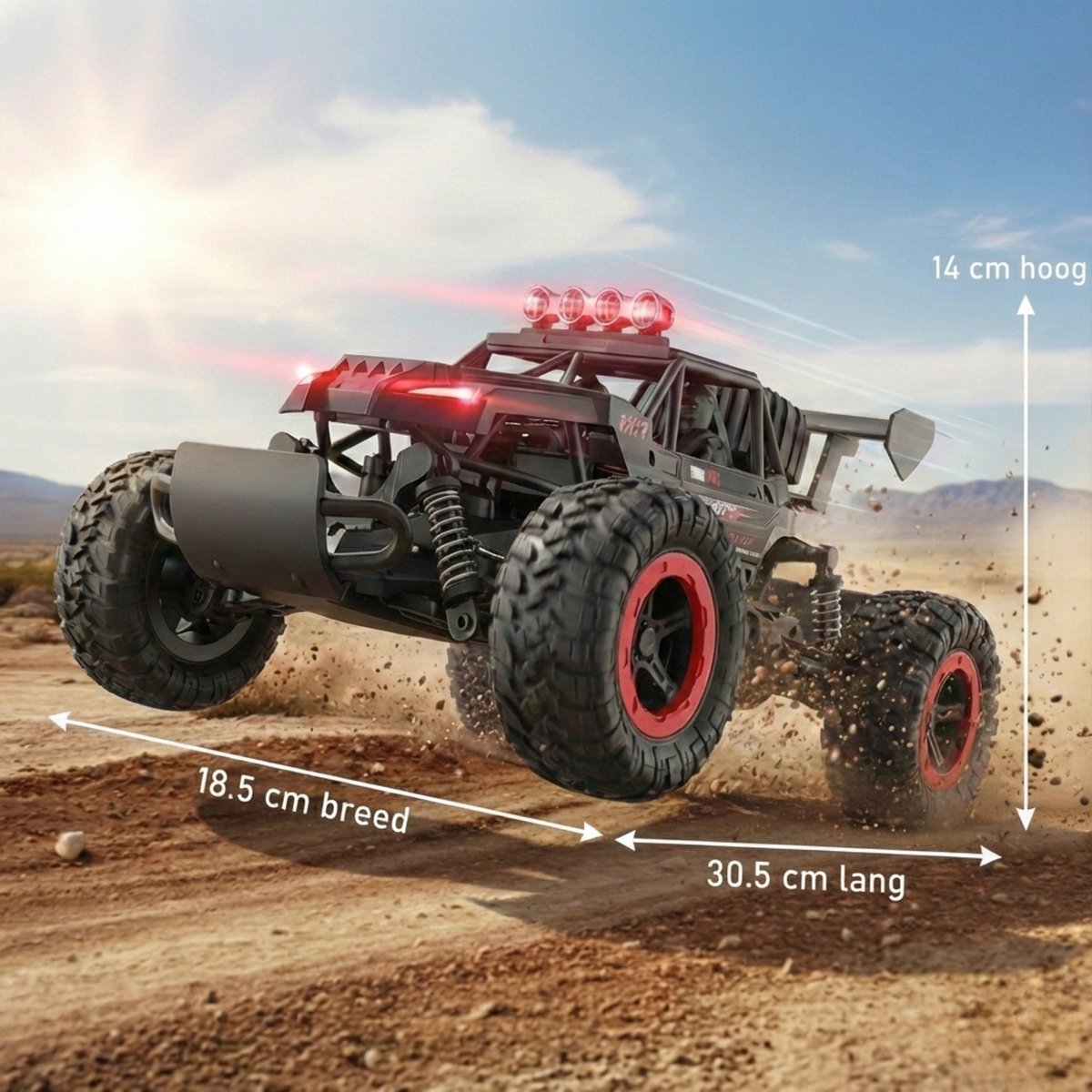 Nexar Bestuurbare Auto - RC Auto Monstertruck - 33 km/u - Afstandsbestuurbare Auto voor Buiten - Met Verlichting & 2 Accu's - Rood — afbeelding 2