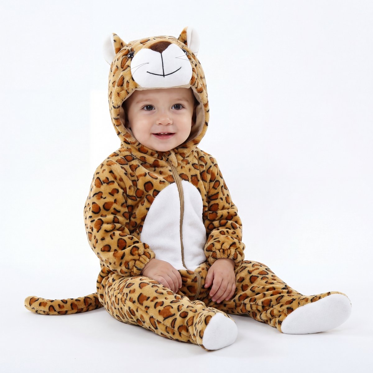 JAXY Baby Onesie - Carnavalskleding Kinderen - Verkleedkleren Jongen en Meisje - Verkleedkleding - Romper - EU 80/86 (label 100) - Luipaard Witte Buik