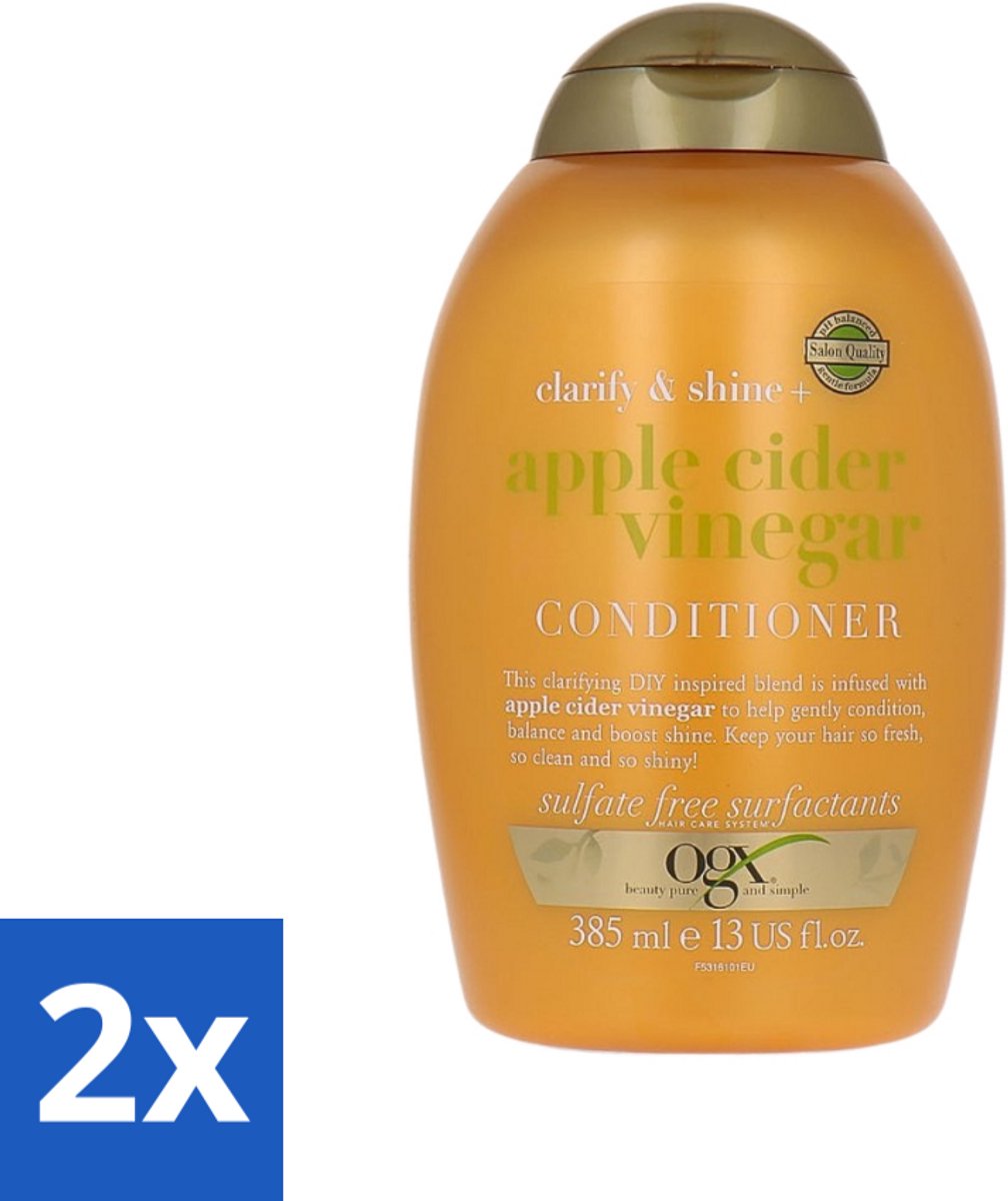 2 x OGX - Apple Cider Vinegar - Conditioner - Clarify + Shine - 385 ml - Haarkracht - Haartype - Haartype Reset - Haartype Verzorging - Haartype Verfrissing