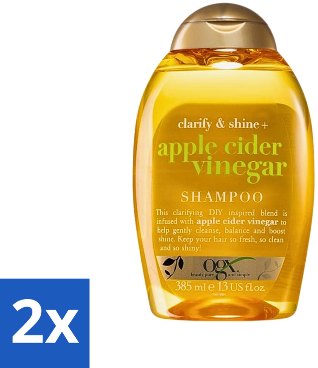 2 x OGX - Apple Cider Vinegar - Shampoo - Clarify + Shine - 385 ml - Apple Cider Vinegar Shampoo - Zuiverende Shampoo - Haar Glans - Haar Opfrissen - Haar Reset