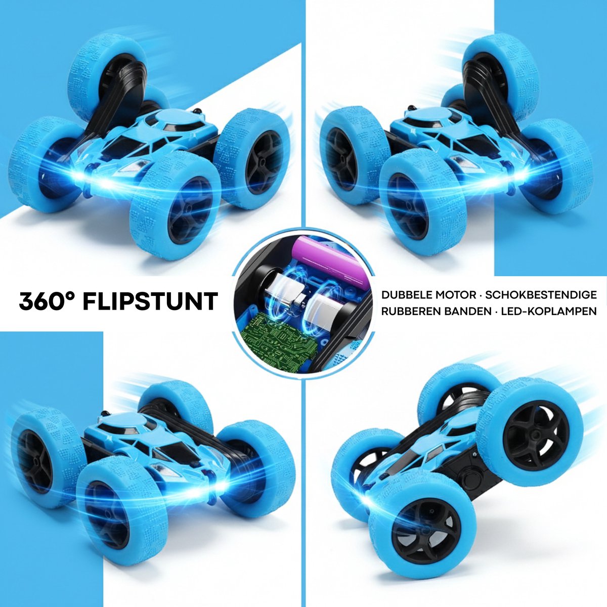 Nexar Bestuurbare Auto voor Jongens - RC Auto - Afstandsbestuurbare Stunt Auto - 360° Flip - LED Verlichting - Speelgoed voor Binnen & Buiten — afbeelding 8