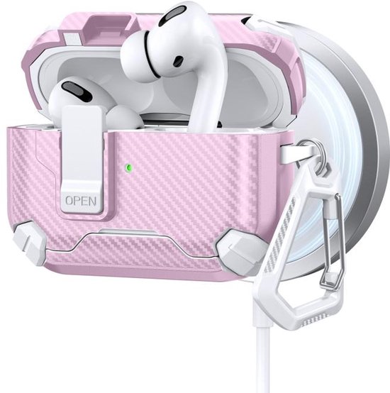 Telestore - AirPods Pro 3 Carbon hard case cover - Carbon hybride roze hoesje Beschermhoes - AirPods pro 3 Cover - hoesje geschikt voor Apple Airpods pro 3 - roze - Carbon hard cover - met MagSafe functie