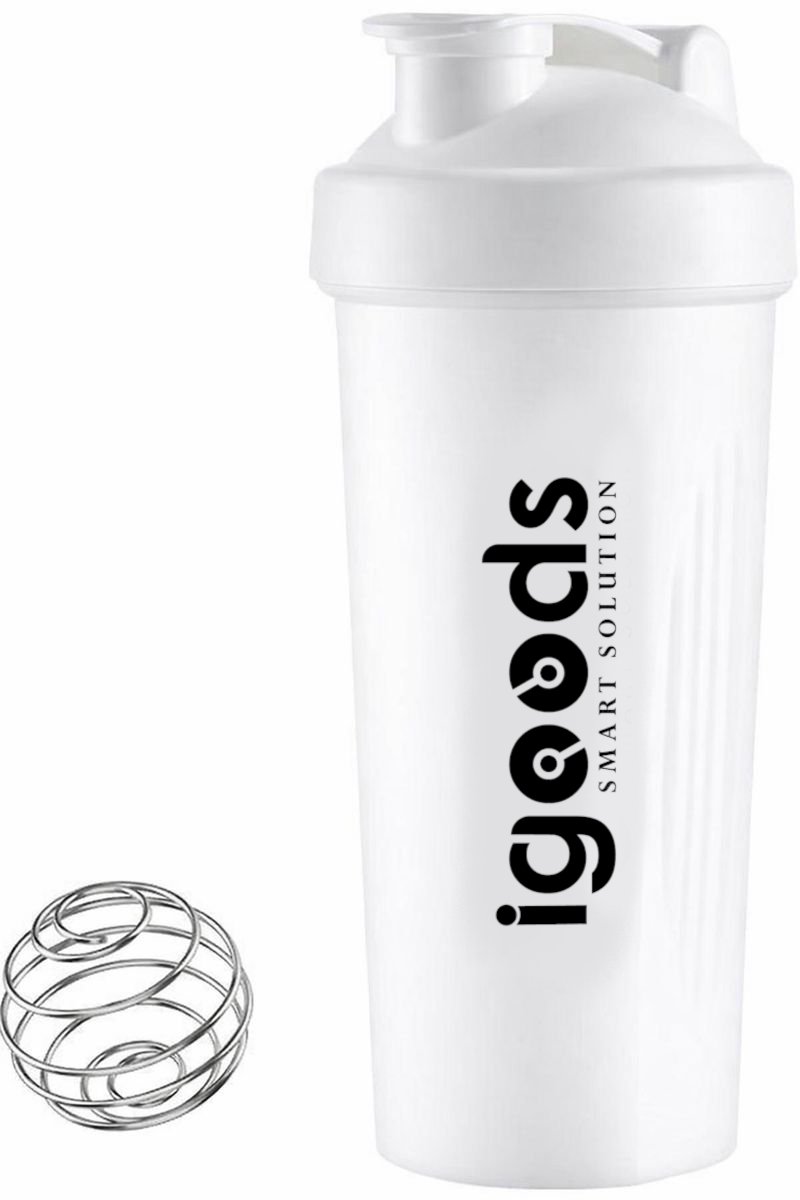 Igoods Shakebeker – Met RVS Mixerbal – BPA-vrij & Lekvrij – Shaker voor Proteïne Shakes, Smoothies & Sportvoeding – Fitness Shake Cup – 600ml – Wit