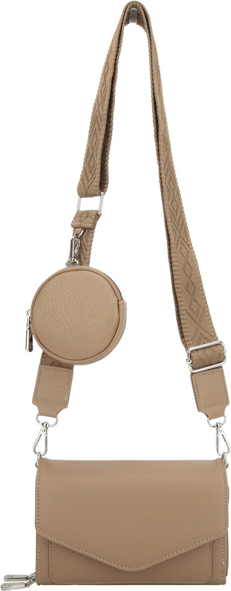 Kleine Dames Schoudertas Beige - Telefoontasje - Brede Bagstrap & Klein Tasje - Damestas Klein - Festival Tas - Telefoontas vrouwen