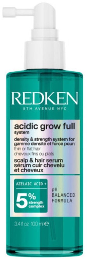 Flesje Redken Acidic Grow Full System Serum met applicator. Turquoise vloeistof met witte dop.