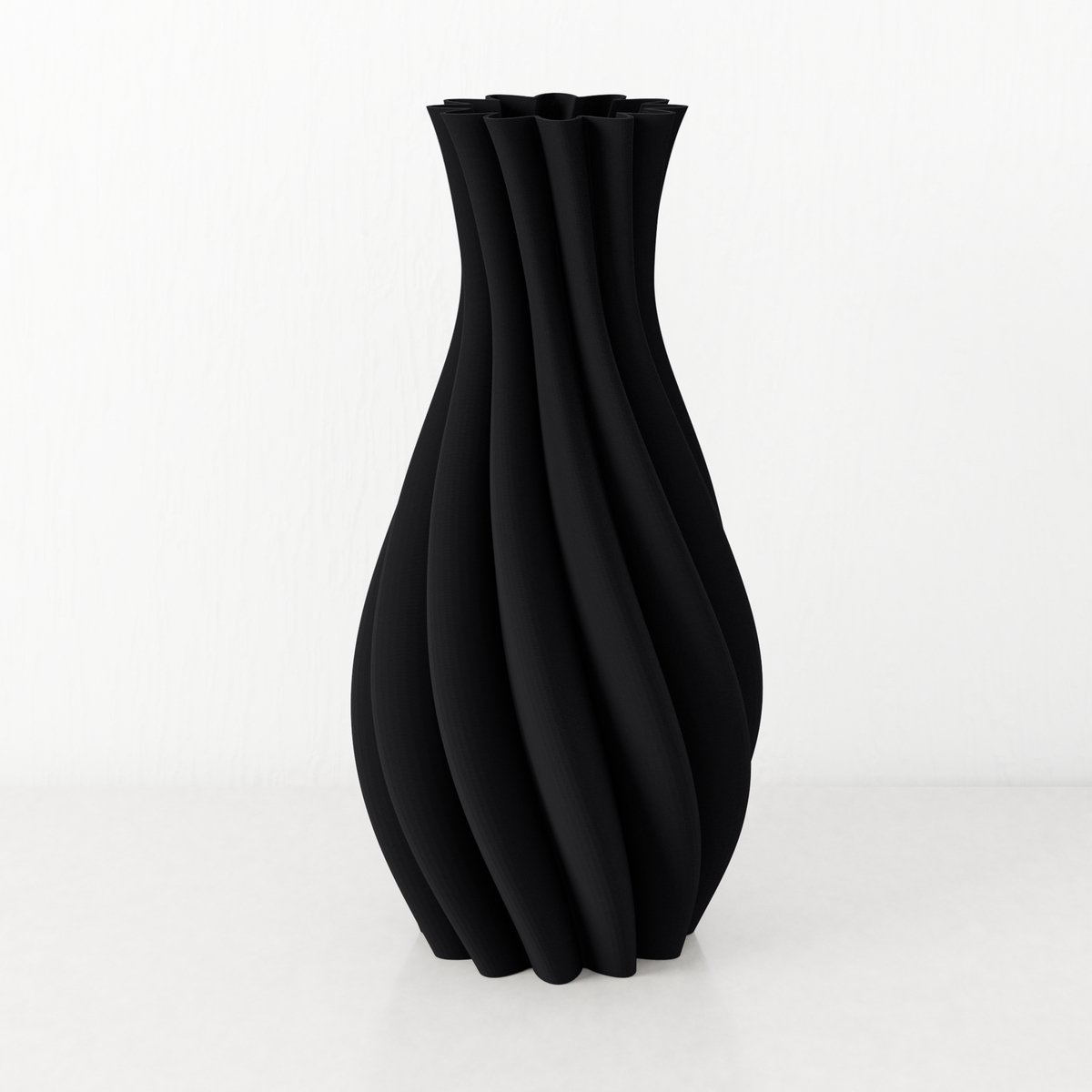 Fleuriek Vaas Zwart - H40 cm - Elegante smalle vaas van gerecycled kunststof met gestreept patroon- Spiraal vaas voor zijden bloemen of droogbloemen
