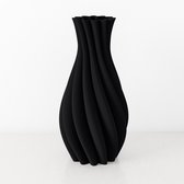 Fleuriek - Vaas Zwart - H40 cm - Elegante smalle vaas van gerecycled kunststof met gestreept patroon- Spiraal vaas voor zijden bloemen of droogbloemen